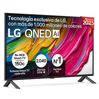 Front view of LG QNED80 TV, LG QNED Al Logo on the top corner. LG QNED TV depicts colorful paintike textures coming together.