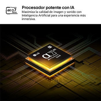 The alpha 7 AI Processor Gen8 lights up yellow and colorful bolts of light shoot out from it. The title talks about how the processor delivers 4K quality, stunning color and brightness.