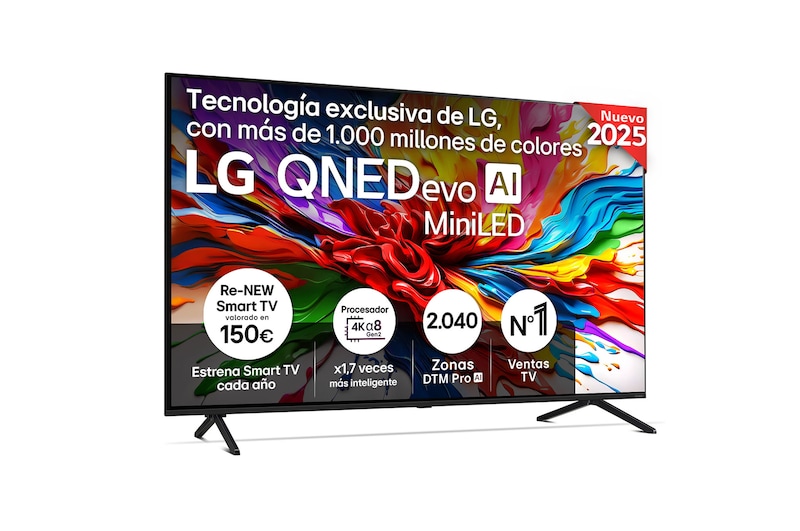 Vista frontal de Smart TV LG QNED evo AI QNED92 55 pulgadas MiniLED 4K 2025 55QNED92A6A