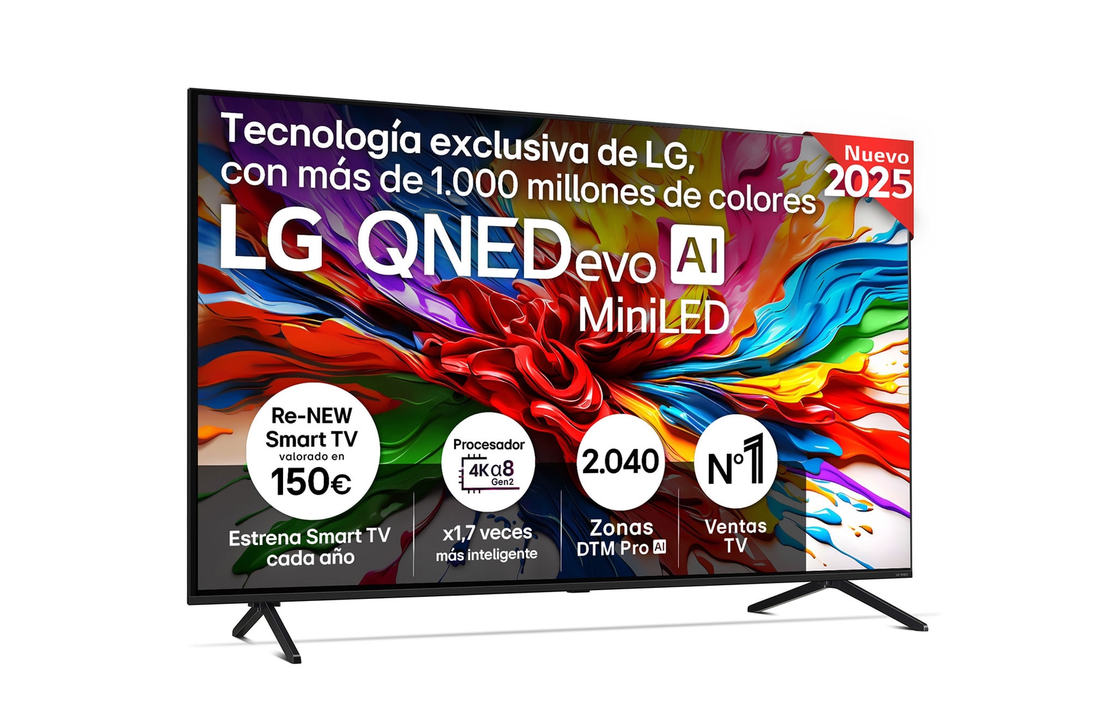Vista frontal de Smart TV LG QNED evo MiniLED AI QNED92 85 pulgadas 4K 2025 85QNED92A6A