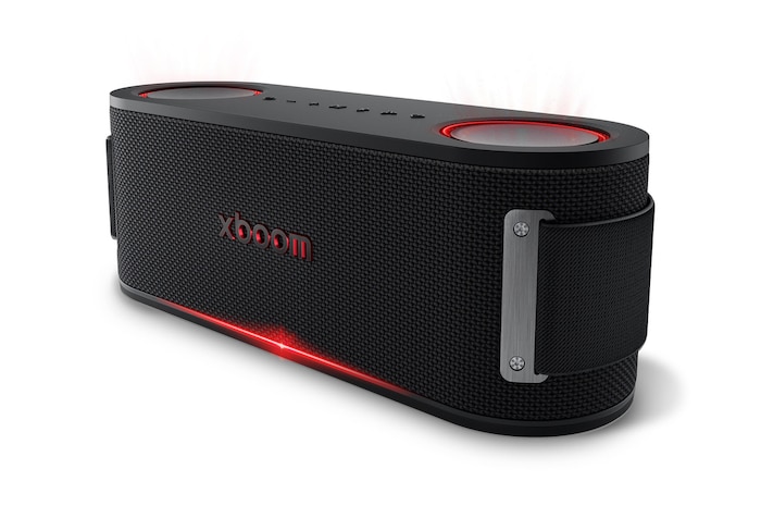 Vista frontal del LG xboom Bounce by will.i.am  - Altavoz inalámbrico bluetooth con bajos potentes, resistencia militar y hasta 20 horas de batería