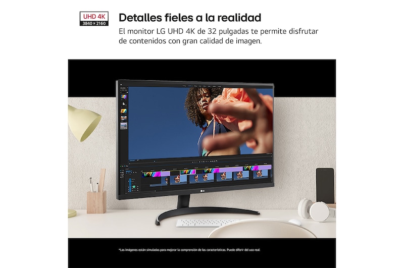 LG Monitor LG UltraFine 32", 4K UHD (3840x2160), AMD FreeSync, HDR10, DCI-P3 90%, altavoces integrados., 32UR500VW-B.EEU