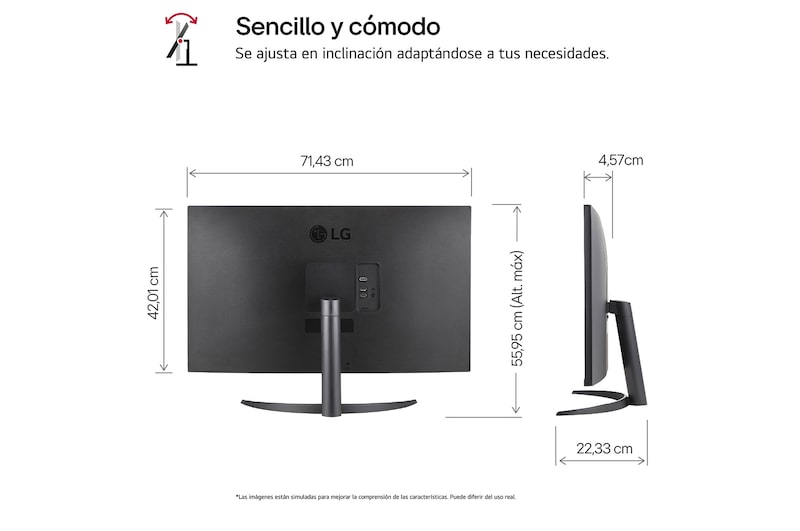 LG Monitor LG UltraFine 32", 4K UHD (3840x2160), AMD FreeSync, HDR10, DCI-P3 90%, altavoces integrados., 32UR500VW-B.EEU