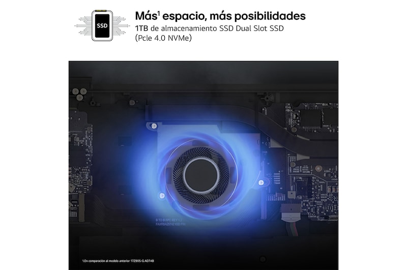 LG gram 17Z90S - Portátil ultraligero de 43.1 cm (17") 2560x1600, Panel IPS Antirreflejo, Intel® Core™ Ultra 7, 16 GB RAM, 1TB SSD, 1,350 g, batería hasta 21.5 horas, Windows 11 Home , Blanco Nieve, Teclado en Español