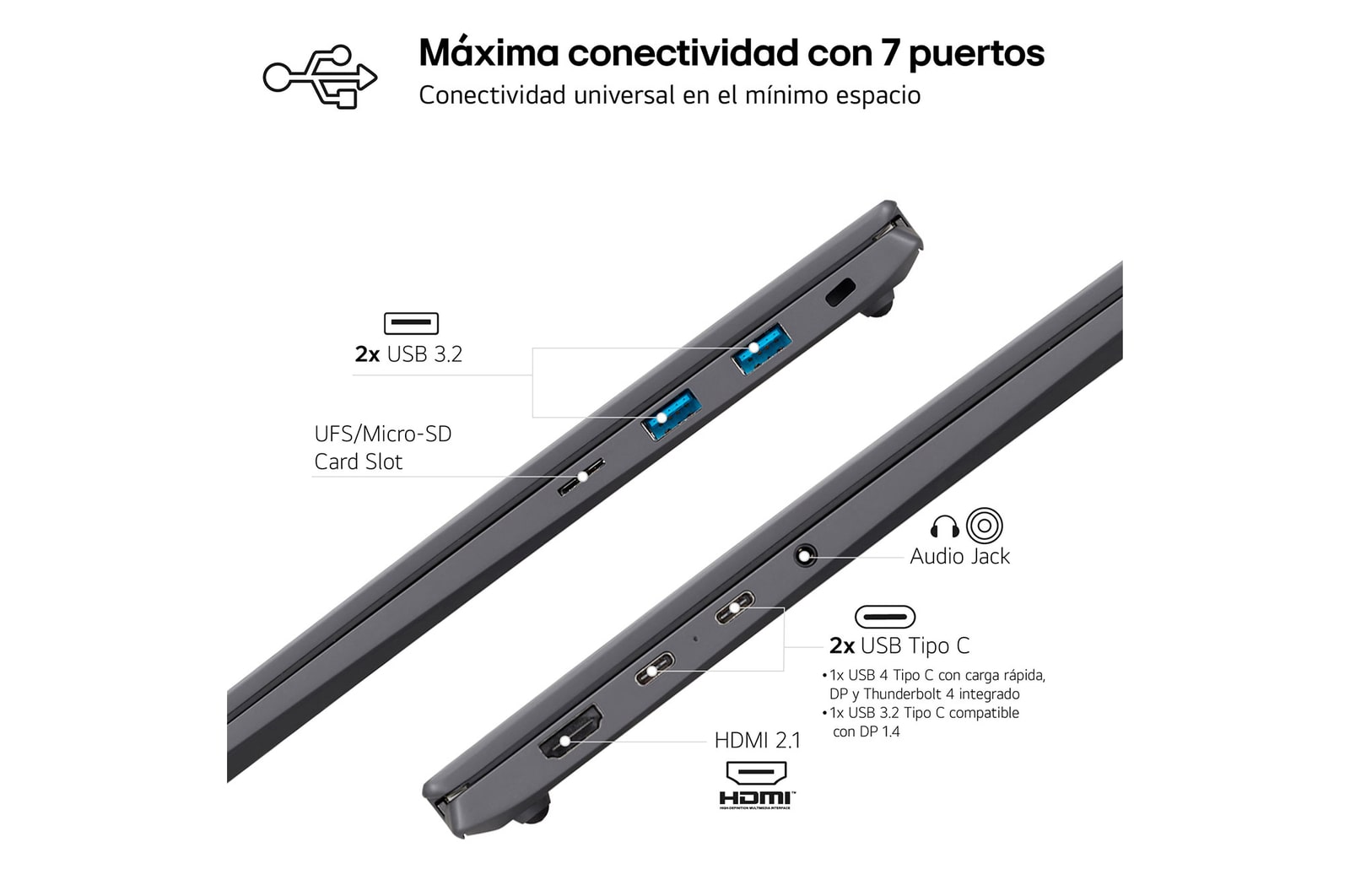 LG gram 17Z90S - Portátil ultraligero de 43.1 cm (17") 2560x1600, Panel IPS Antirreflejo, Intel® Core™ Ultra 7, 16 GB RAM, 1TB SSD, 1,350 g, batería hasta 21.5 horas, Windows 11 Home , Blanco Nieve, Teclado en Español