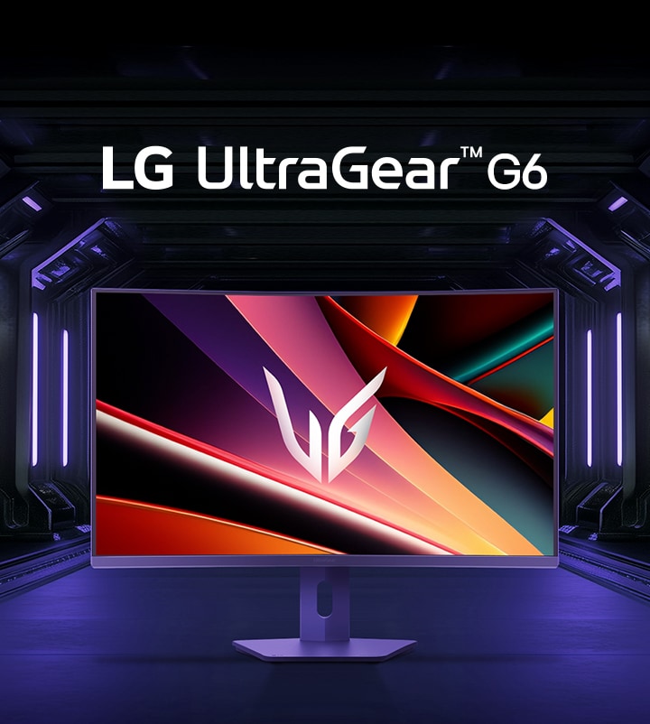 El logo UltraGear™ OLED GX6 acompañado de la imagen del monitor UltraGea