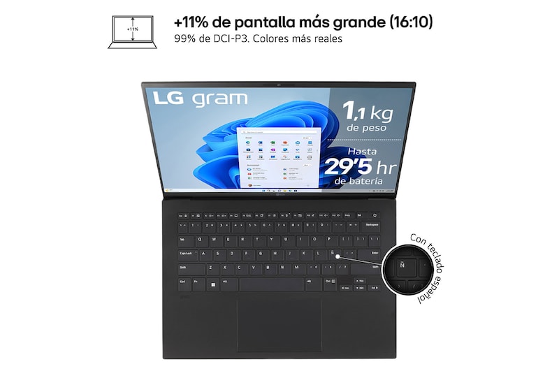 LG Portátil 14 LG gram 14Z90S, Windows 11 Home, Intel® Core™ Ultra 7, 32 GB RAM , 1TB SSD, Pantalla IPS 1920x1200,ligero, , 29.5 horas, AI,Negro Obsidiana, 14Z90S-G.AD78B