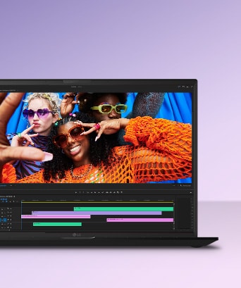 La imagen muestra un ordenador portátil con un contenido colorido en su pantalla, destacando los colores vivos y detalles de las imágenes. El texto de la parte superior dice: "Pantalla IPS de 14 pulgadas", destacando la alta calidad de las imágenes