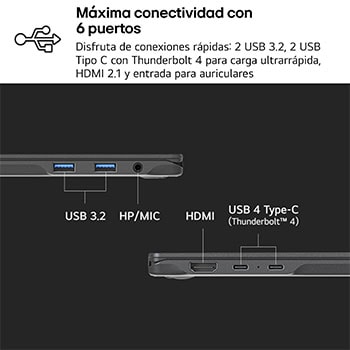 LG Portátil 17" LG gram 17Z90T, Windows 11 Home, Intel® Core™ Ultra7 , 16 GB RAM , 1TB SSD, Panel IPS (2560*1600), Ligero, 1.350 g , 20 h, AI,Gris carbón, 17Z90T-G.AA7LB