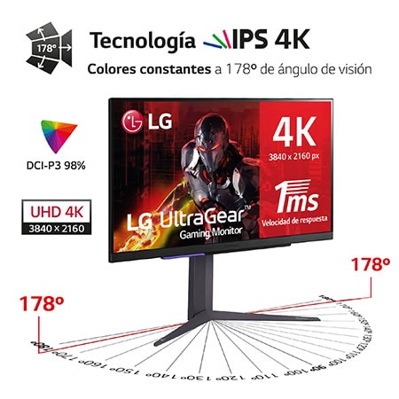 LG Monitor gaming UltraGear™ 4K UHD 144Hz de 27 pulgadas | 1ms (GtG), compatible con G-SYNC®, FreeSync™ Premium, 27GR93W-B.EEU