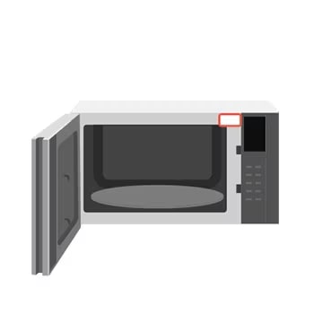 Muestra el horno microondas y la ubicación del adhesivo con el código QR.