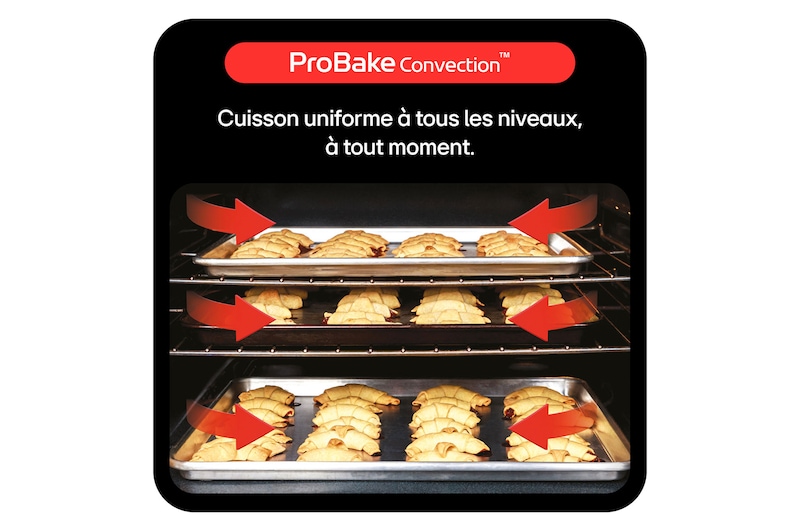 Plats cuits vapeur, frits à l’air, cookies, steak Air Sous-Vide, avec icônes ProBake, Air Sous-Vide, Air Fry, Vapeur.