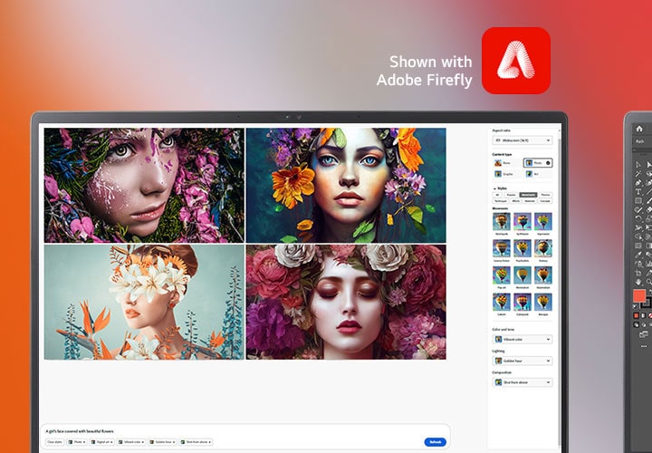 Exécutez plusieurs logiciels rapidement - Montré avec Adobe Firefly, Adobe Illustrator, et Adobe Photoshop.