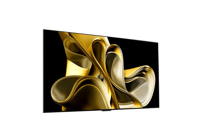 Vue latérale légèrement inclinée vers la droite du LG OLED M3 sur le mur