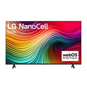 Vue de face du TV LG NanoCell, NANO81 avec le texte LG NanoCell, 2024 et le logo webOS Re:New Program à l’écran.