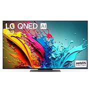 Vue de face du TV LG QNED, série QNED85 avec le texte LG QNED, 2024 et le logo webOS Re:New Program à l’écran.