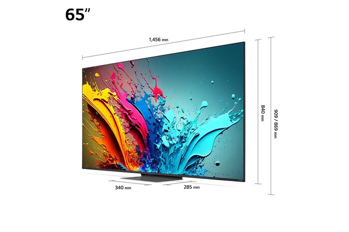 Gros plan du bord supérieur de la TV LG QNED, QNED85