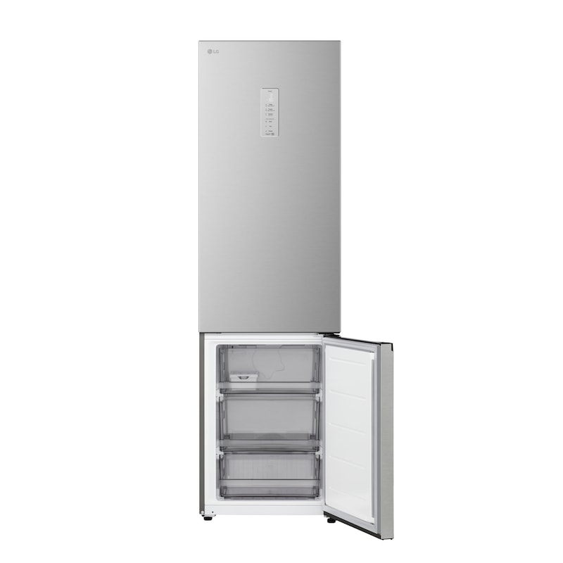 LG bottom freezer (GBBS323CPY) front side view showing exterior design