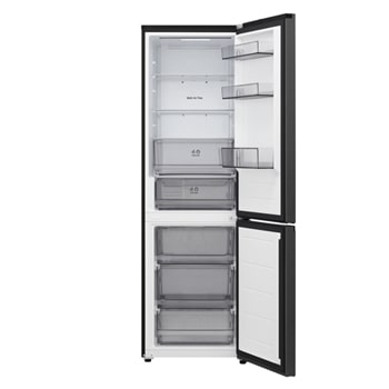 LG bottom freezer (GBBSJ10DEP) full door open view showing fridge and freezer compartments