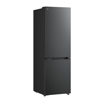 LG fridge freezer (GBBSJ10DEP) shelf highlighted in blue with arrows up and down right image shows folded shelf holding two water bottles