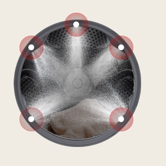 Les 5 jets puissants à l'intérieur du tambour