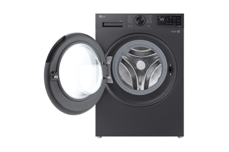 An image showing a washing machine in the living room with an A rating for energy efficiency next to it, consuming 30% less electricity