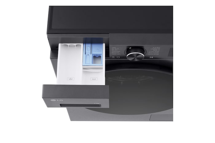 Interior shot featuring LG front load washing machine