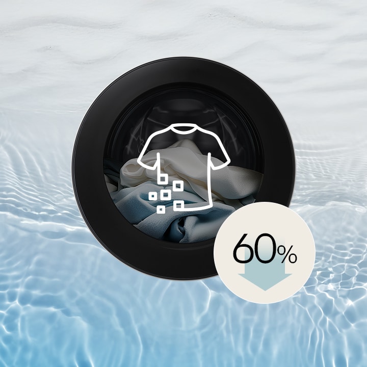 Image montrant une réduction des émissions de microplastiques pouvant atteindre 60 % sur une image de fond représentant des vagues.