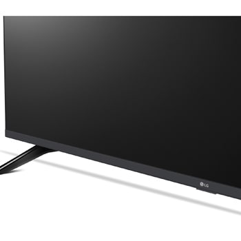 Vue avant et latérale de la Smart TV LG UHD AI UA73 4K montrant ses dimensions de longueur, largeur, hauteur et profondeur.
