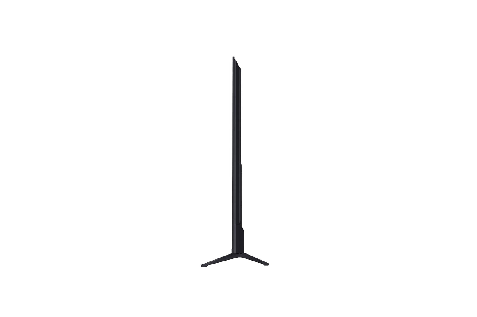 Vue avant et latérale de la Smart TV LG UHD AI UA75 4K montrant ses dimensions de longueur, largeur, hauteur et profondeur.