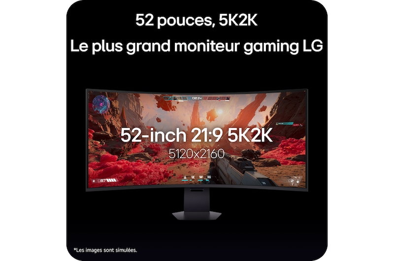 Vue avant d’un moniteur pour jeu 52 pouces UltraGear evo G9, 5K2K 240Hz avec la position basse du support (52G930B)