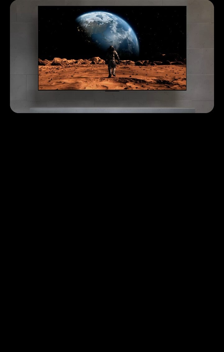 Typographie massive, True Wireless. La typographie s’estompe pour révéler une TV avec un enchevêtrement de câbles en dessous. Soudain, les câbles disparaissent et la TV est installée encore plus près du mur pour un look plus net, soulignant comment les OLED TV True Wireless de LG éliminent l’encombrement des câbles et permettent une installation facile et affleurante au mur.