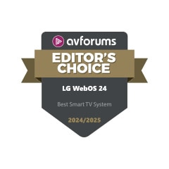 Logo AVForums Editor’s Choice pour LG webOS 24, comme meilleur système Smart TV 2024/2025.