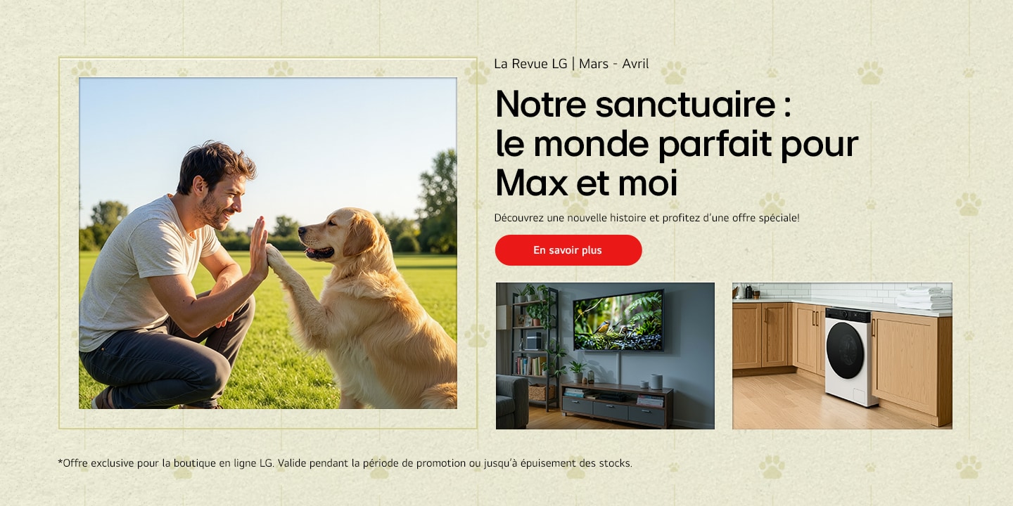 Une bannière lifestyle mettant en scène les routines du quotidien à la maison avec les appareils LG