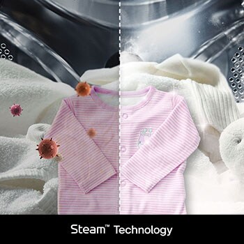 Technologie Vapeur du lave-linge LG F94R35WHS éliminant les allergènes et les bactéries pour un linge hygiénique.