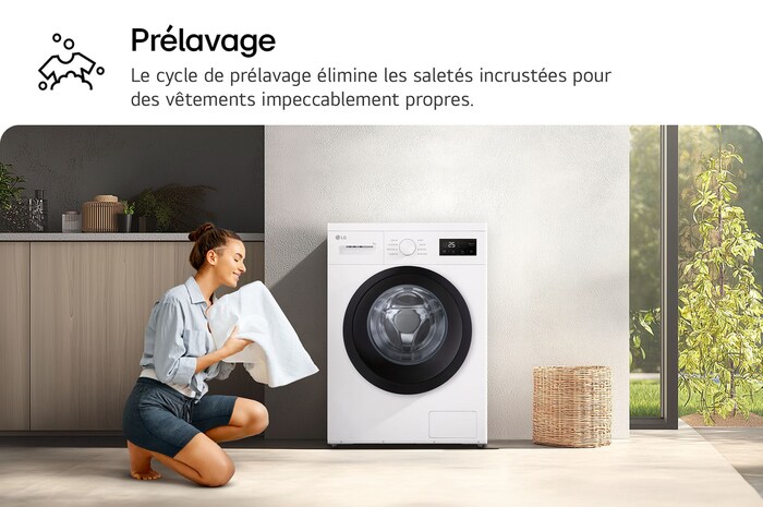 Option Prélavage du lave-linge LG F94N15WHS éliminant les saletés incrustées pour un linge impeccablement propre.