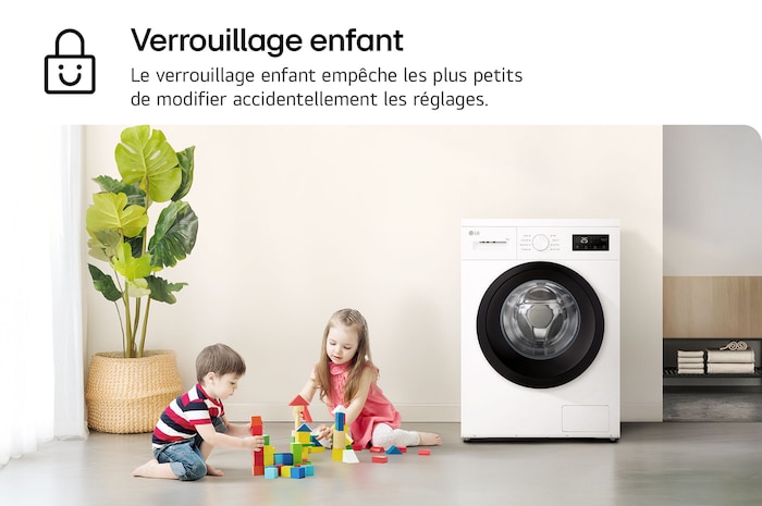 Fonction Verrouillage enfant du lave-linge LG F94N15WHS sécurisant les réglages contre les modifications accidentelles.