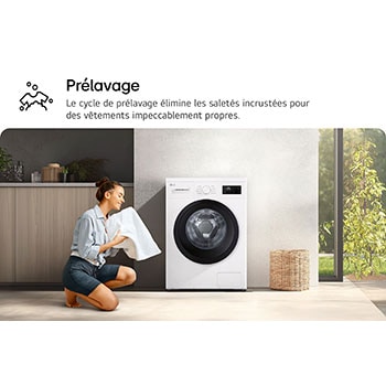 Option Prélavage du lave-linge LG F94N15WHS éliminant les saletés incrustées pour un linge impeccablement propre.
