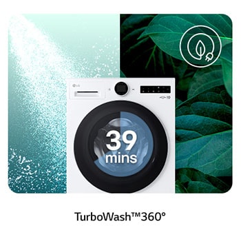 Technologie TurboWash 360 du lave-linge LG F14X71WSTA avec jets 3D pour un lavage complet en seulement 39 minutes.