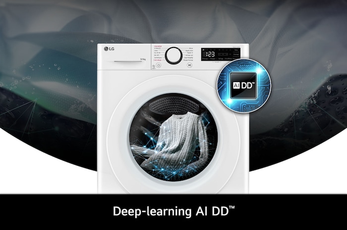 Technologie AI DD du lave-linge 9/6 kg LG F964R33WRS optimisant les mouvements du tambour pour protéger le linge.
