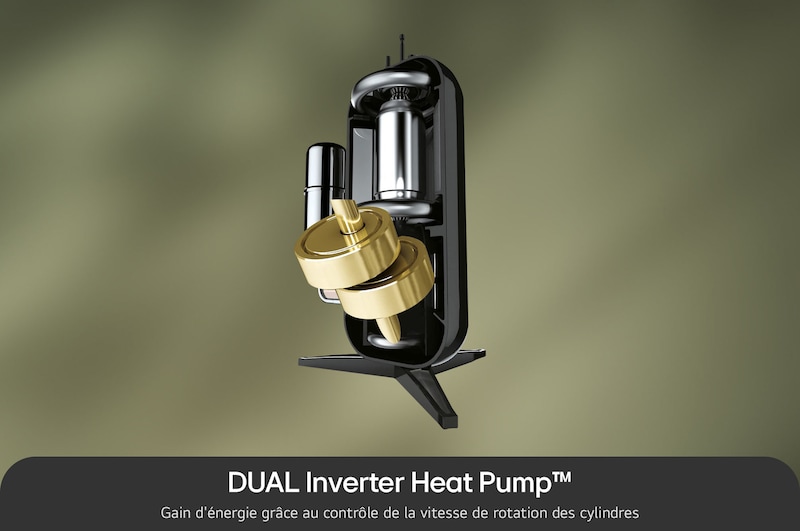 Technologie Dual Inverter Heat Pump du sèche-linge 18 kg LG RH8P12WH assurant une efficacité énergétique et un séchage puissant.