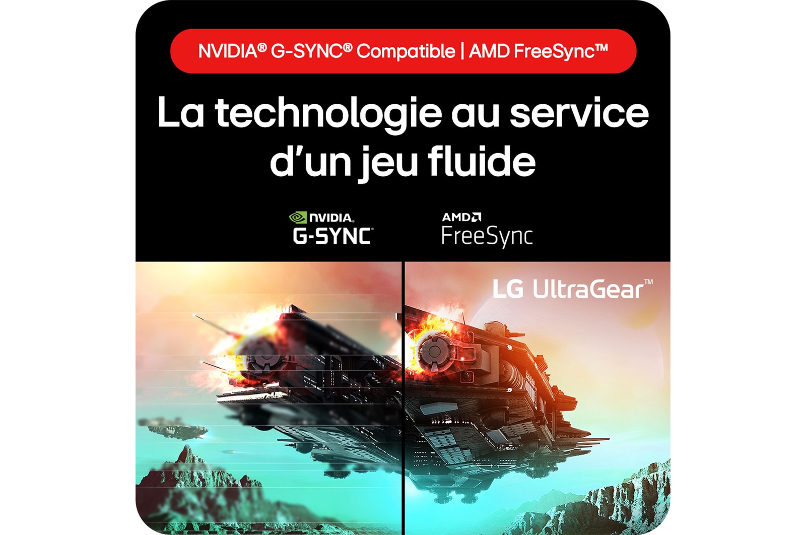 Moniteur Gaming LG UltraGear 27GS60F, offrant une technologie pour un jeu impeccable grâce à la compatibilité avec NVIDIA® G-SYNC® et AMD FreeSync™.