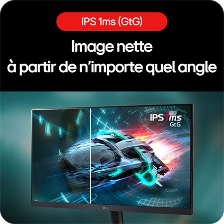 Moniteur Gaming LG UltraGear 27GS60F, offrant une image nette sous tous les angles grâce à la dalle IPS et au temps de réponse de 1 ms (GtG).