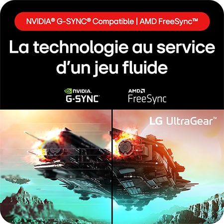 Moniteur Gaming LG UltraGear 27GS60F, offrant une technologie pour un jeu impeccable grâce à la compatibilité avec NVIDIA® G-SYNC® et AMD FreeSync™.
