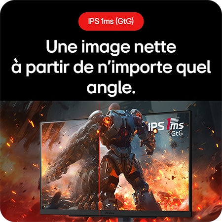 Moniteur Gaming LG UltraGear 27GS75Q-B assurant une image nette sous tous les angles grâce à la technologie IPS 1ms (GtG).