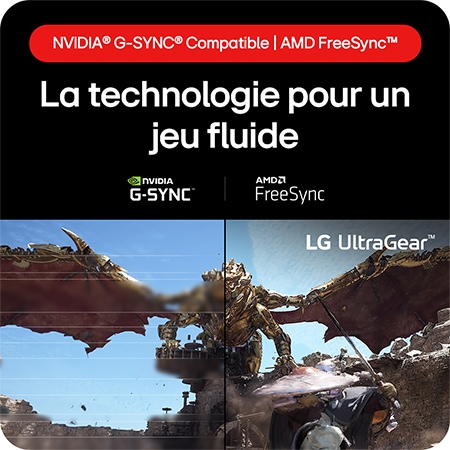 Moniteur Gaming LG UltraGear 27GS75Q-B doté des technologies NVIDIA® G-SYNC® Compatible et AMD FreeSync™ pour un jeu fluide et sans déchirure d'écran.