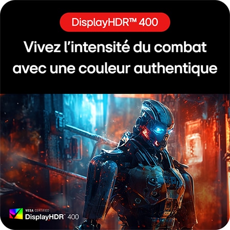 Moniteur Gaming LG UltraGear 27GS85Q certifié DisplayHDR™ 400, offrant des couleurs fidèles et un contraste amélioré pour une expérience de combat réaliste.