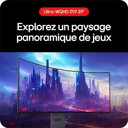 Moniteur Gaming LG UltraGear 39GS95QE permettant d'explorer le panorama du jeu grâce à son format 21:9 Ultra-WQHD.