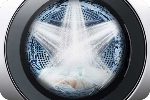 C’est une image montrant de l’eau sortant de la machine à laver dans 5 directions.