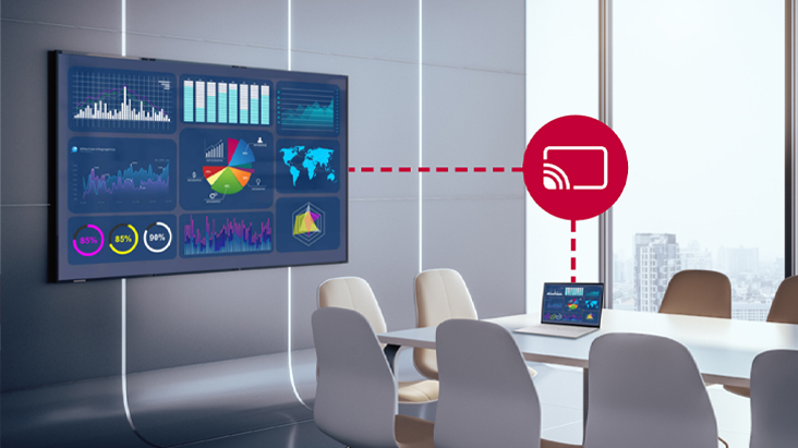 Cette image illustre la mise en miroir exacte du contenu d’un ordinateur portable sur un écran.